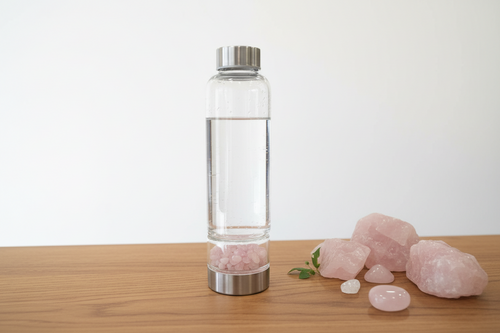 borraccia con vano cristalli personalizzabile quarzo rosa