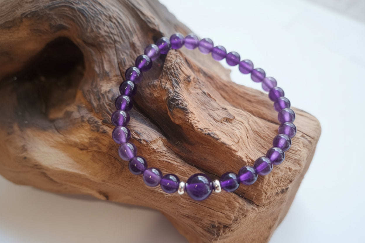 BRACCIALE IN ametista NATURALE 6 MM  ED EMATITE
