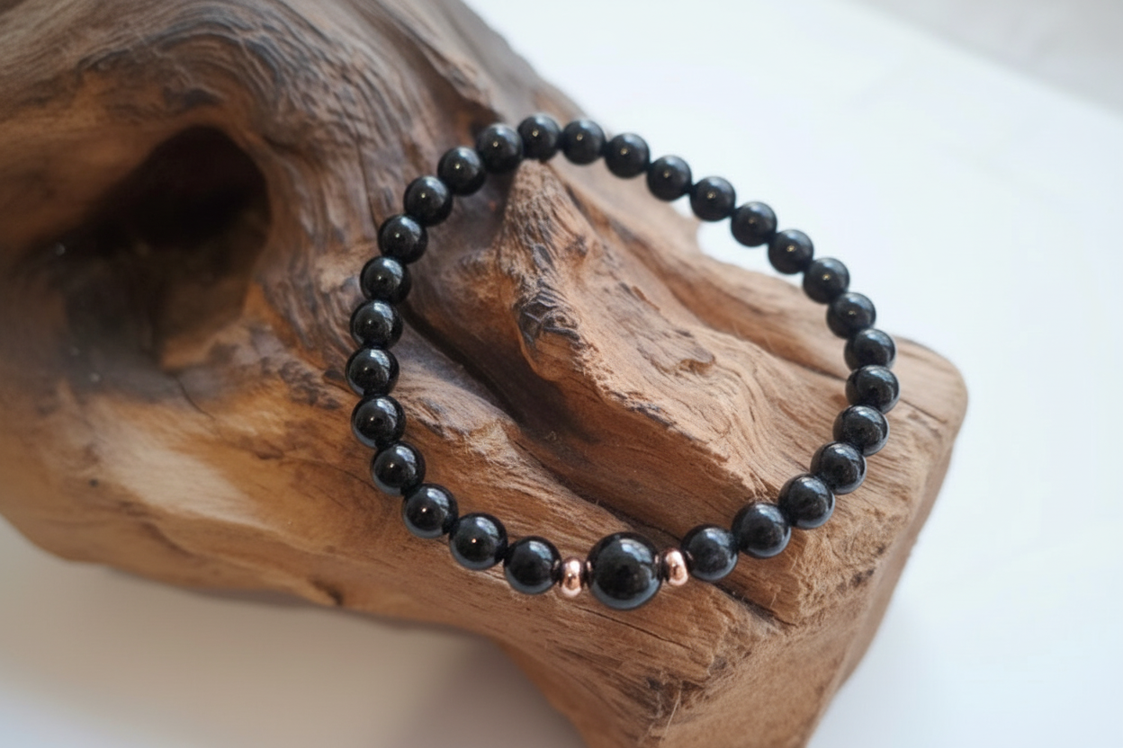Bracciale 6 mm in tormalina nera, protezione