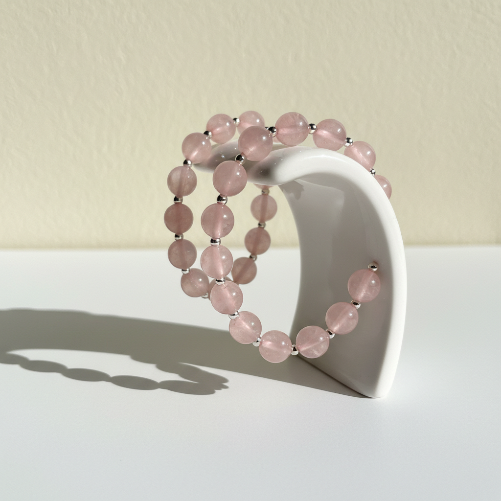 Gioiello naturale quarzo rosa ed ematite elastico, elegante e protettivo