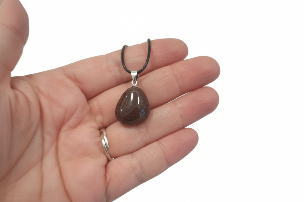 collana con pietra granato naturale rosso e gancio in argento