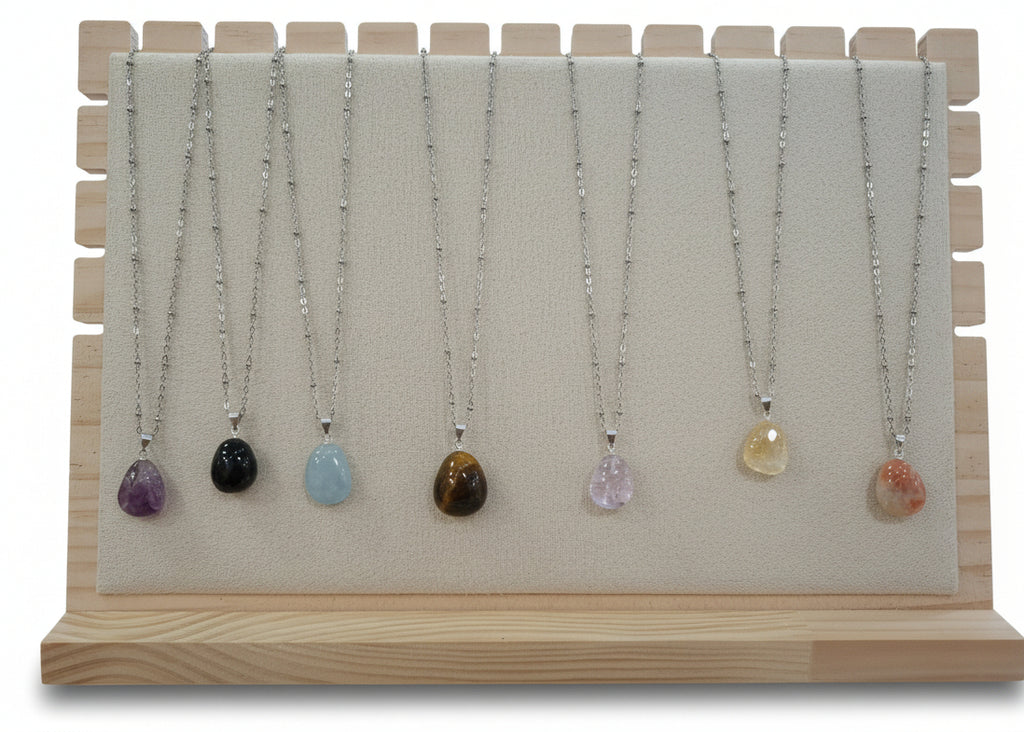 Collana con Pietra Naturale e Catenina in Acciaio – Pendenti in Cristalli Naturali